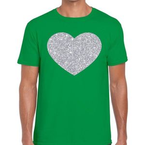 Zilver hart glitter fun t-shirt groen heren