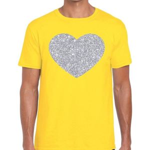 Zilver hart glitter fun t-shirt geel heren - i love shirt voor heren S