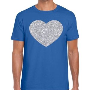 Zilver hart glitter fun t-shirt blauw heren - i love shirt voor heren L