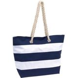 Strandtas Gestreept Blauw/Wit 47 cm - Strandartikelen Beach Bags/Shoppers met Klittenbandsluiting