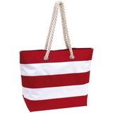 Strandtas gestreept rood/wit 47 cm - Strandartikelen beach bags/shoppers met klittenbandsluiting