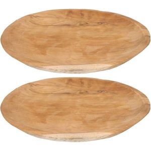 2x Teak houten serveerschalen/serveerbladen 38 cm - Serveerschalen/serveerbladen/borden van teak hout