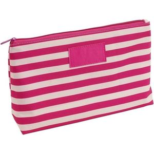 Toilettas/make-up tas gestreept roze/beige 28 cm voor dames - Reis toilettassen/etui - Handbagage