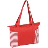 Strandtas rood/wit met streepmotief 44 cm - Strandartikelen beach bags/shoppers met ritssluiting