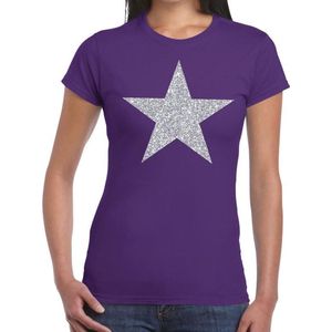 Zilveren ster glitter t-shirt paars dames - shirt glitter ster zilver XXL