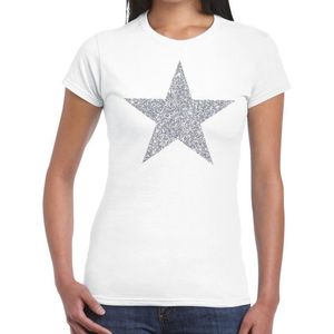 Zilveren ster glitter t-shirt wit dames - shirt glitter ster zilver