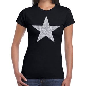 Zilveren ster glitter t-shirt zwart dames - shirt glitter ster zilver
