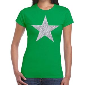 Zilveren ster glitter t-shirt groen dames - shirt glitter ster zilver XXL