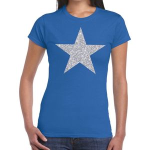Zilveren ster glitter t-shirt blauw dames - shirt glitter ster zilver