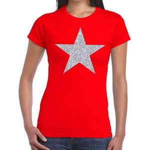 Zilveren ster glitter t-shirt rood dames - shirt glitter ster zilver