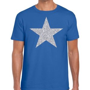Zilveren ster glitter t-shirt blauw heren - shirt glitter ster zilver