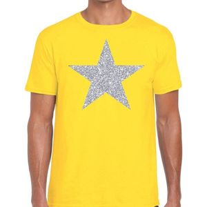 Zilveren ster glitter t-shirt geel heren - Feestshirts