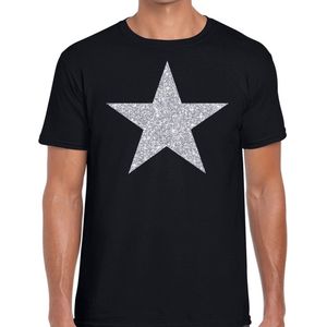 Zilveren ster glitter t-shirt zwart heren - shirt glitter ster zilver