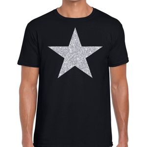 Zilveren ster glitter t-shirt zwart heren - shirt glitter ster zilver XXL