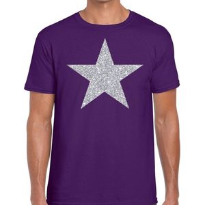 Zilveren ster glitter fun t-shirt paars voor heren