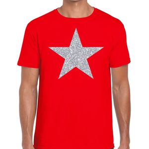 Zilveren ster glitter t-shirt rood heren - shirt glitter ster zilver