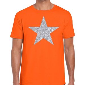 Zilveren ster glitter t-shirt oranje heren - shirt glitter ster zilver