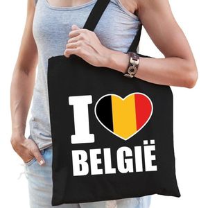 Katoenen Belgisch tasje I love Belgie zwart - 10 liter - Belgie landen cadeautas
