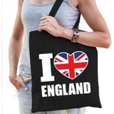 Katoenen Engeland tasje I love England zwart - 10 liter - Engelse landen cadeautas