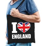 Katoenen Engeland tasje I love England zwart - 10 liter - Engelse landen cadeautas