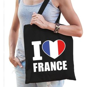 Zwarte katoenen tas I love France - Feest Boodschappentassen