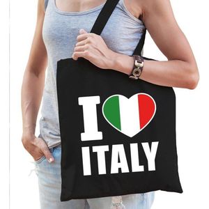 Katoenen Italie tasje I love Italy zwart - 10 liter - Italiaanse landen cadeautas
