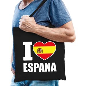Katoenen Spanje tasje I love Espana zwart - 10 liter - Spaanse landen cadeautas