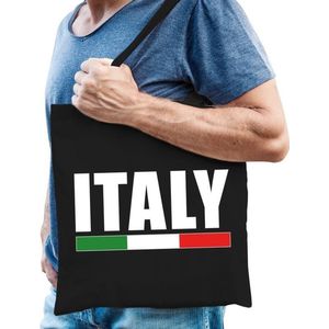 Katoenen Italie supporter tasje Italy zwart - 10 liter - Italiaanse supporter cadeautas