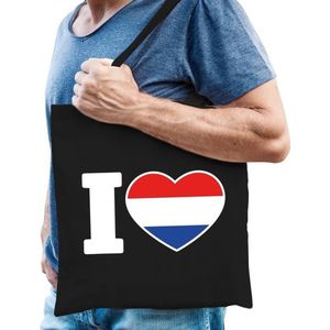 Katoenen Hollands tasje I love Holland zwart - 10 liter -  Nederland landen cadeautas
