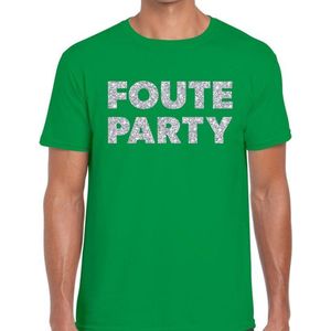 Foute party zilveren glitter tekst t-shirt groen heren - Foute party kleding XXL