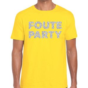 Foute party zilveren glitter tekst t-shirt geel heren - Foute party kleding