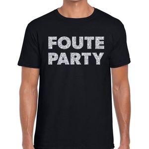 Foute party zilveren glitter tekst t-shirt zwart heren - Foute party kleding L