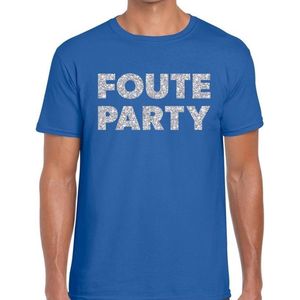 Foute party zilveren glitter tekst t-shirt blauw heren - Feestshirts