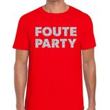 Foute party zilveren glitter tekst t-shirt rood heren - Foute party kleding