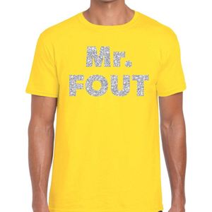 Mr Fout zilveren glitter tekst t-shirt geel heren - Foute party kleding