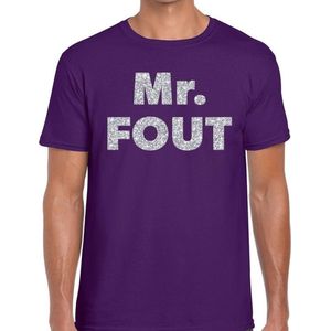 Mr. Fout zilveren glitter tekst t-shirt paars heren - Feestshirts