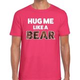 Hug me like a bear tekst t-shirt roze voor heren