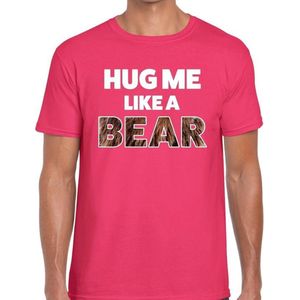 Roze hug me like a bear fun t-shirt voor heren