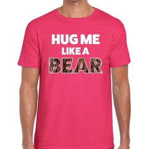 Hug me like a bear tekst t-shirt roze voor heren