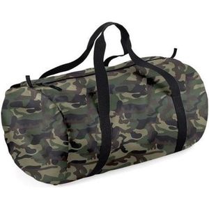 Camouflage groene ronde polyester sporttas/weekendtas 32 liter - Reistas/sporttas 50 x 30 x 26 cm