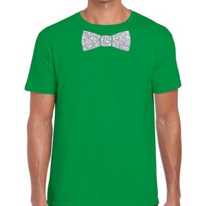 Groen fun t-shirt met vlinderdas in glitter zilver heren - shirt met strikje