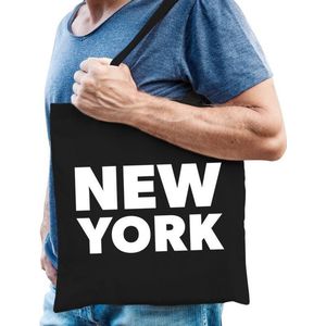 Katoenen USA/wereldstad tasje New York zwart - 10 liter - steden cadeautas