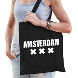 Katoenen Holland/wereldstad tasje Amsterdam zwart - 10 liter -  steden cadeautas