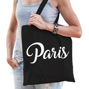 Katoenen Parijs/wereldstad tasje Paris zwart - 10 liter - steden cadeautas
