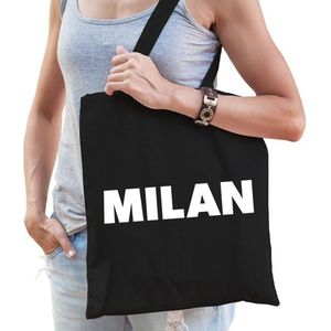Katoenen Milaan/wereldstad tasje Milan zwart - 10 liter - steden cadeautas