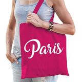 Katoenen Parijs/wereldstad tasje Paris fuchsia roze - 10 liter - steden cadeautas