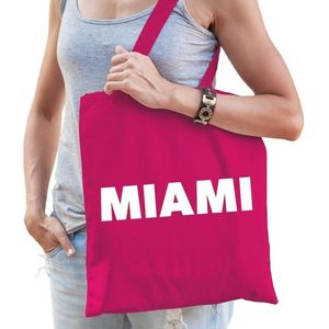 Katoenen Florida/USA/wereldstad tasje Miami fuchsia roze - 10 liter -  steden cadeautas