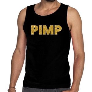 Gouden pimp glitter tanktop / mouwloos shirt zwart heren - heren singlet Gouden pimp M