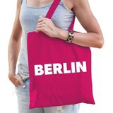 Katoenen Berlijn/wereldstad tasje Berlin fuchsia roze - 10 liter - steden cadeautas