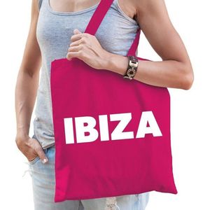 Katoenen Spanje party/hippie eiland tasje Ibiza fuchsia roze - 10 liter -  cadeautas